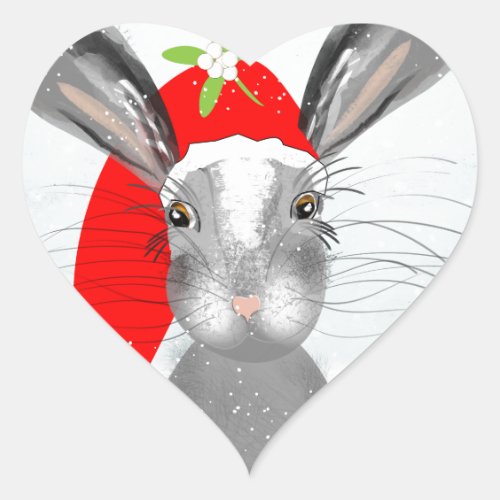 Cute Bunny Rabbit Christmas Holiday Theme Heart Sticker