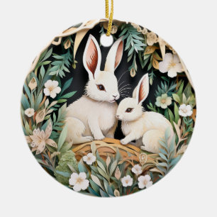 Cute Bunny Rabbit Christmas Personalized Ceramic Ornament
