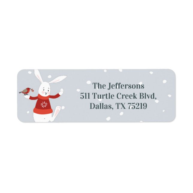 Cute bunny rabbit Christmas return label (Front)