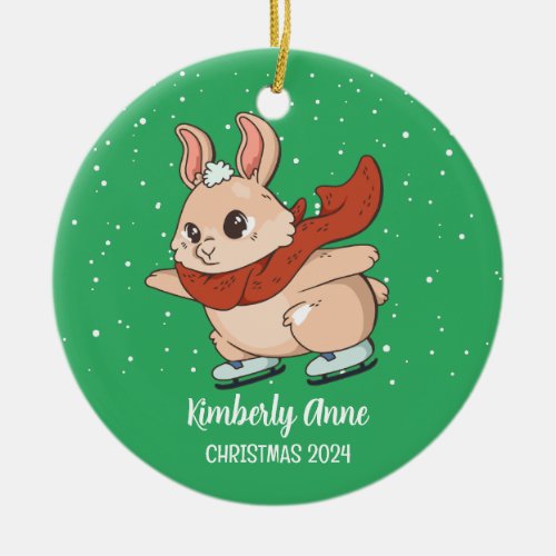 Cute Bunny Rabbit Christmas Snowy Winter Holiday Ceramic Ornament