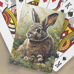 Cute Bunny Rabbit Clover Painting  Playing Cards