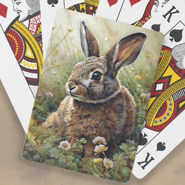 Cute Bunny Rabbit Clover Painting  Poker Cards (Bunny rabbit and clover painting playing cards)