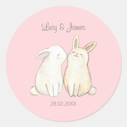 Cute Bunny rabbit Couple Unique Wedding Favor Gift Classic Round Sticker