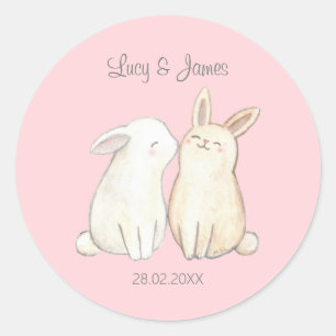Cute Bunny rabbit Couple Unique Wedding Favor Gift Classic Round Sticker