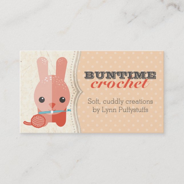Cute bunny rabbit crochet hook ball of yarn business card (Front)
