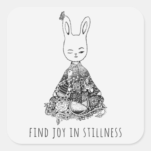 Cute Bunny Rabbit Doodle Yoga Meditation Quote Square Sticker