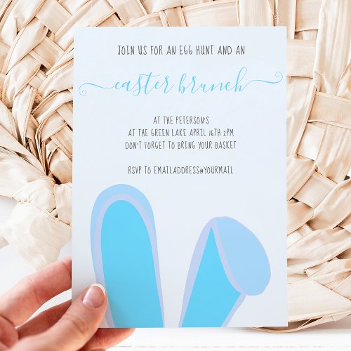 Cute bunny rabbit ears blue easter brunch egg hunt invitation