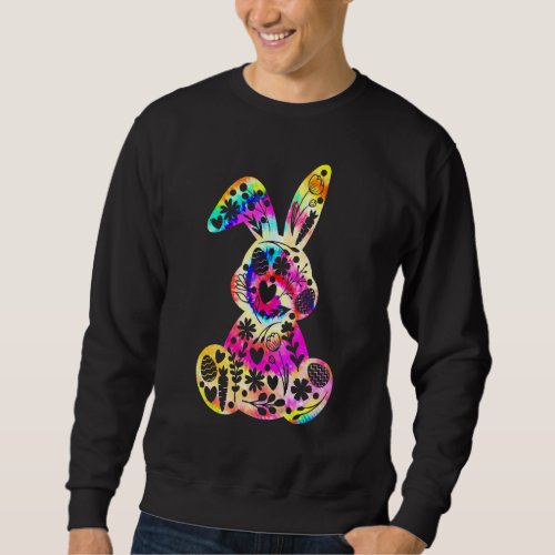Cute Bunny Rabbit Easter Eggs Tie Dye Happy Easter Sweatshirt