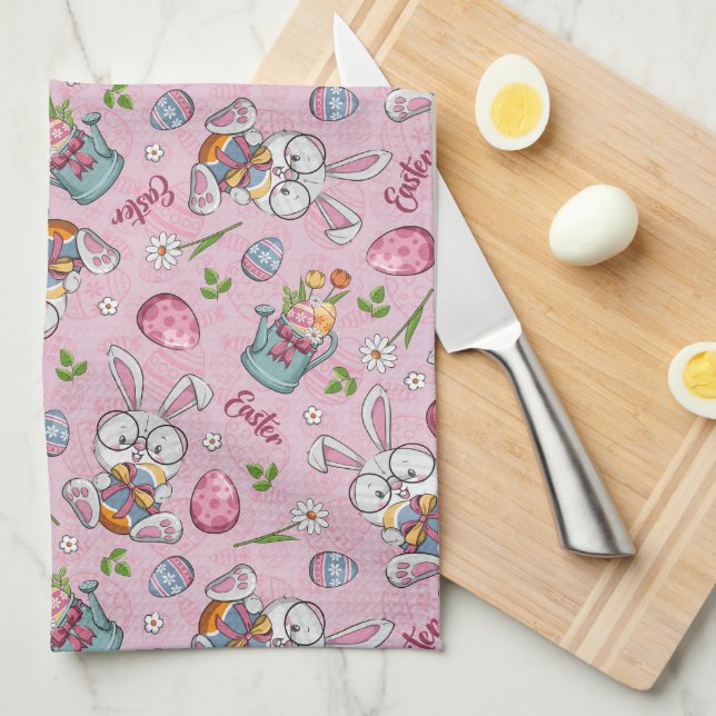 Cute Bunny Rabbit Easter Kitchen Towel (Quarter Fold)