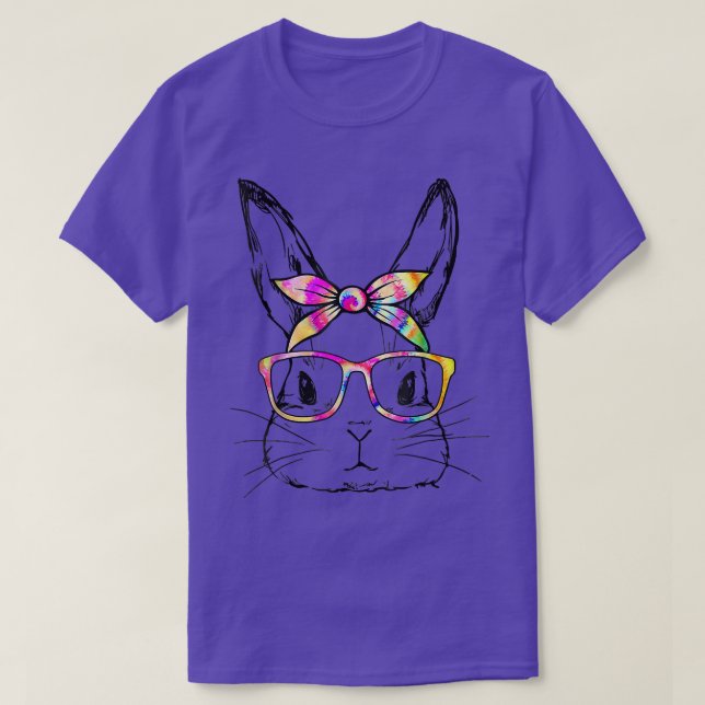 Cute Bunny Rabbit Face Bandana Tie Dye Glasses Eas T-Shirt (Design Front)