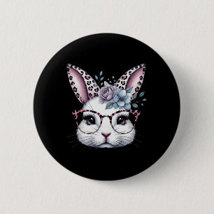 Cute Bunny Rabbit Face Gles Girls Happy Easter Day Button