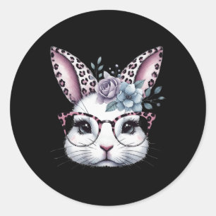 Cute Bunny Rabbit Face Gles Girls Happy Easter Day Classic Round Sticker