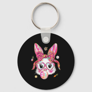 Cute bunny rabbit face happy easter day women girl keychain