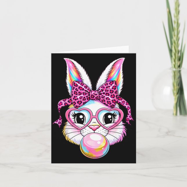 Cute bunny rabbit face leopard coquette bow glasse card (Front)