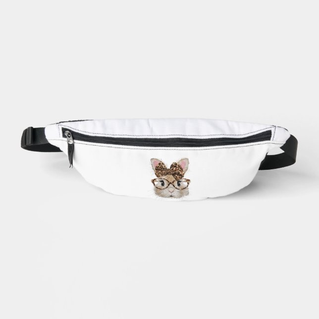Cute Bunny Rabbit Face Leopard Coquette Bow Glasse Fanny Pack (Front)