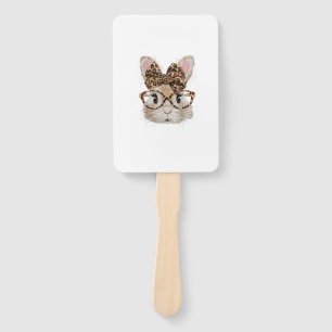 Cute Bunny Rabbit Face Leopard Coquette Bow Glasse Hand Fan