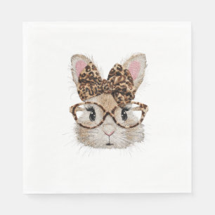 Cute Bunny Rabbit Face Leopard Coquette Bow Glasse Napkins