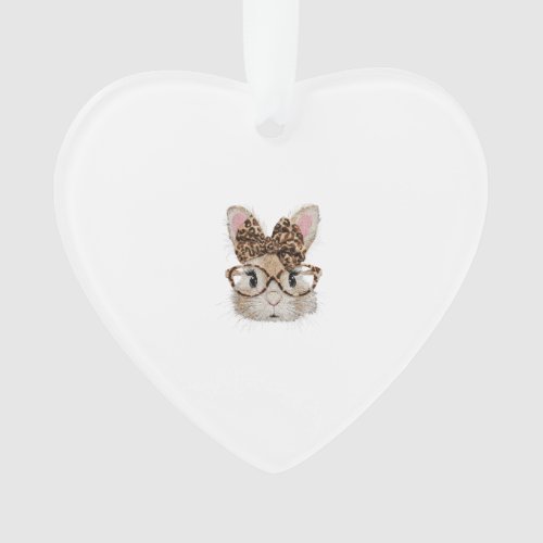 Cute Bunny Rabbit Face Leopard Coquette Bow Glasse Ornament