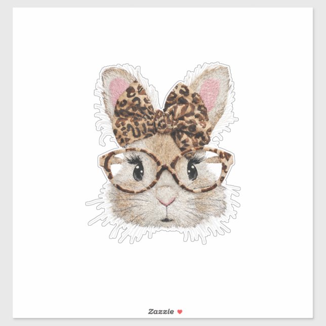 Cute Bunny Rabbit Face Leopard Coquette Bow Glasse Sticker (Sheet)