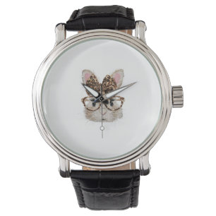 Cute Bunny Rabbit Face Leopard Coquette Bow Glasse Watch
