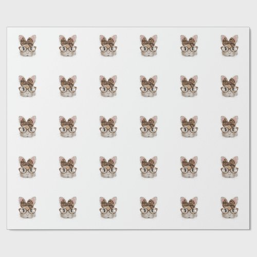 Cute Bunny Rabbit Face Leopard Coquette Bow Glasse Wrapping Paper