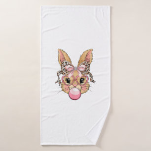 Cute Bunny Rabbit Face Leopard Glasses Girl Happy  Bath Towel
