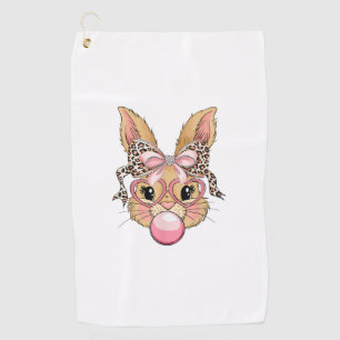 Cute Bunny Rabbit Face Leopard Glasses Girl Happy  Golf Towel