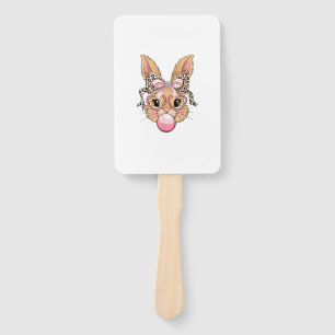 Cute Bunny Rabbit Face Leopard Glasses Girl Happy  Hand Fan