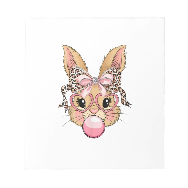 Cute Bunny Rabbit Face Leopard Glasses Girl Happy  Notepad (Front)
