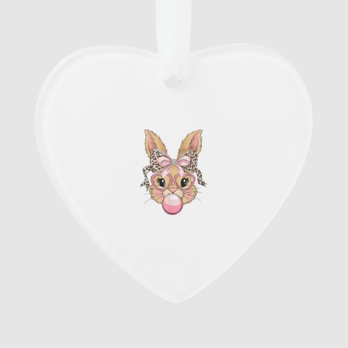 Cute Bunny Rabbit Face Leopard Glasses Girl Happy  Ornament