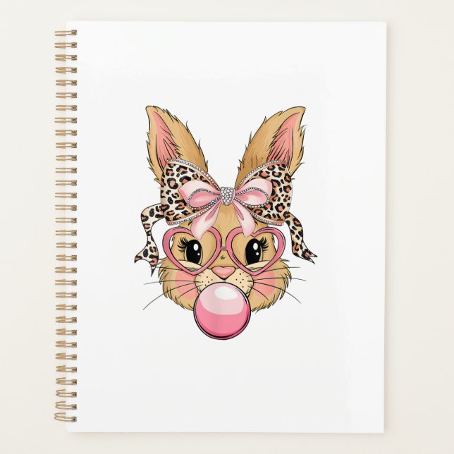 Cute Bunny Rabbit Face Leopard Glasses Girl Happy  Planner (Front)