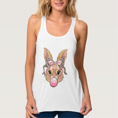 Cute Bunny Rabbit Face Leopard Glasses Girl Happy  Tank Top