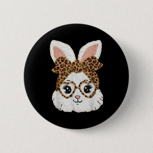Cute Bunny Rabbit Face Leopard Gles Girl Happy Eas Button