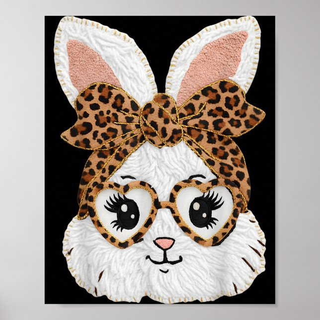 Cute Bunny Rabbit Face Leopard Gles Girl Happy Eas Poster (Front)