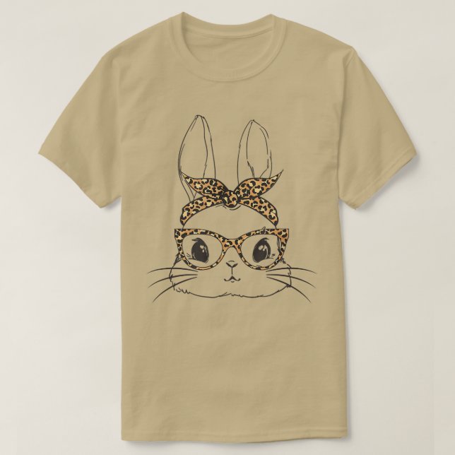Cute Bunny Rabbit Face Leopard Print Glasses Easte T-Shirt (Design Front)