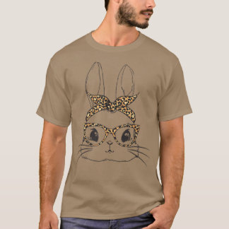 Cute Bunny Rabbit Face Leopard Print Glasses Easte T-Shirt