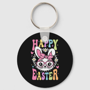 Cute Bunny Rabbit Face Retro Happy Easter Day Wome Keychain