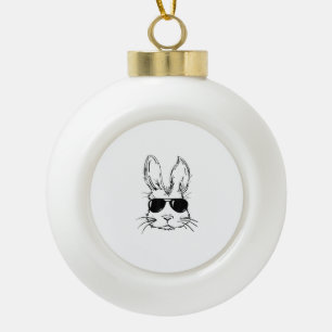 Cute Bunny Rabbit Face Tie Dye Glasses Girl Happy Ceramic Ball Christmas Ornament