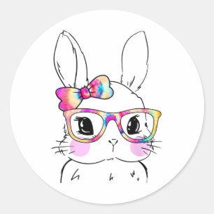 Cute Bunny Rabbit Face Tie Dye Glasses Girl Happy Classic Round Sticker