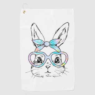 Cute Bunny Rabbit Face Tie Dye Glasses Girl Happy  Golf Towel