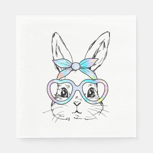 Cute Bunny Rabbit Face Tie Dye Glasses Girl Happy Napkins
