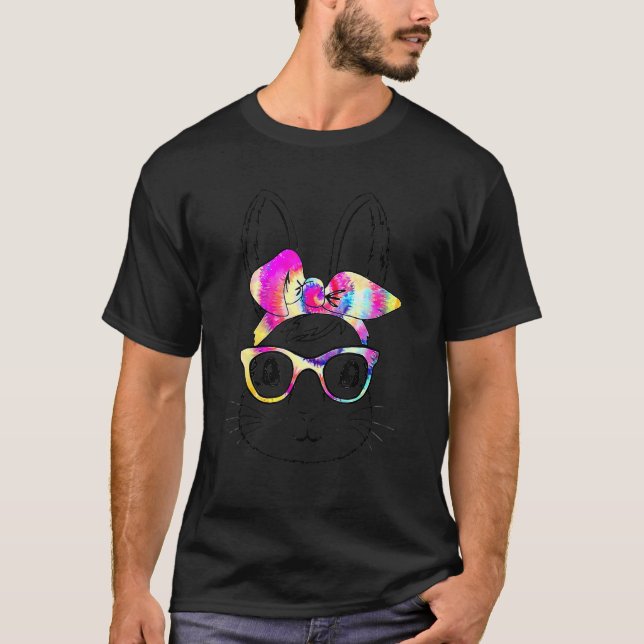 Cute Bunny Rabbit Face Tie Dye Glasses Girl Happy  T-Shirt (Front)