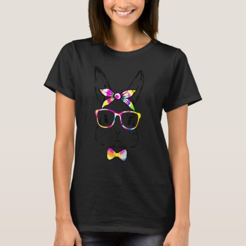 Cute Bunny Rabbit Face Tie Dye Glasses Girl Happy  T_Shirt