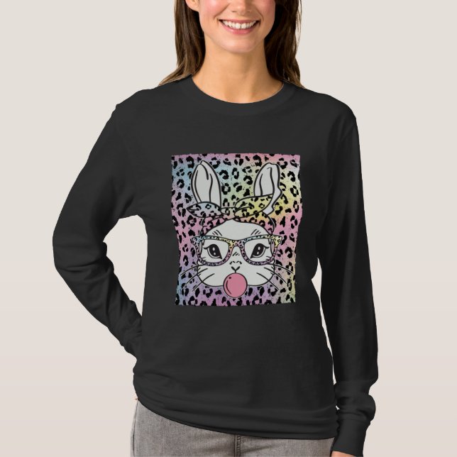 Cute Bunny Rabbit Face Tie Dye Glasses Girl Happy  T-Shirt (Front)