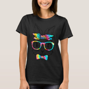Cute Bunny Rabbit Face Tie Dye Glasses Girl Happy  T-Shirt