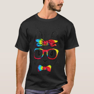 Cute Bunny Rabbit Face Tie Dye Glasses Girl Happy  T-Shirt