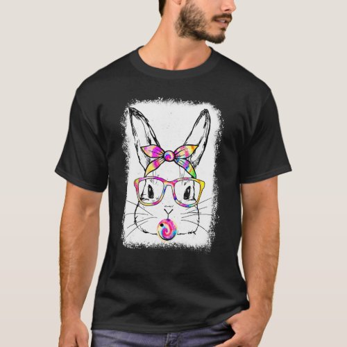 Cute Bunny Rabbit Face Tie Dye Glasses Girl Happy  T_Shirt