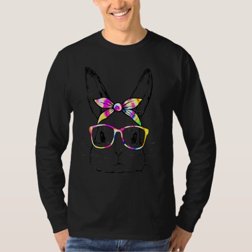 Cute Bunny Rabbit Face Tie Dye Glasses Girl Happy  T_Shirt