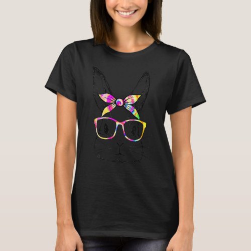 Cute Bunny Rabbit Face Tie Dye Glasses Girl Happy  T_Shirt