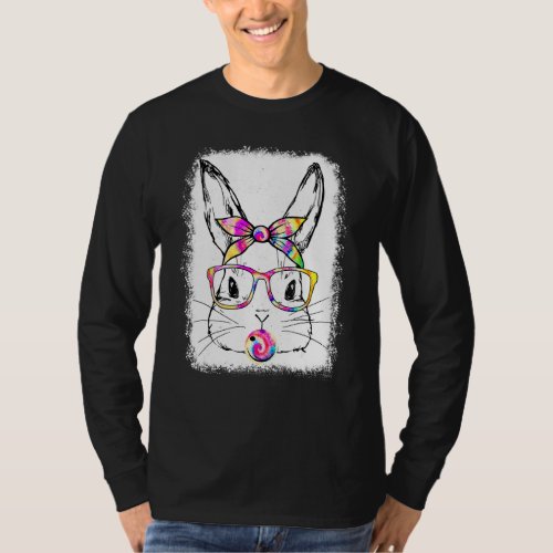 Cute Bunny Rabbit Face Tie Dye Glasses Girl Happy  T_Shirt